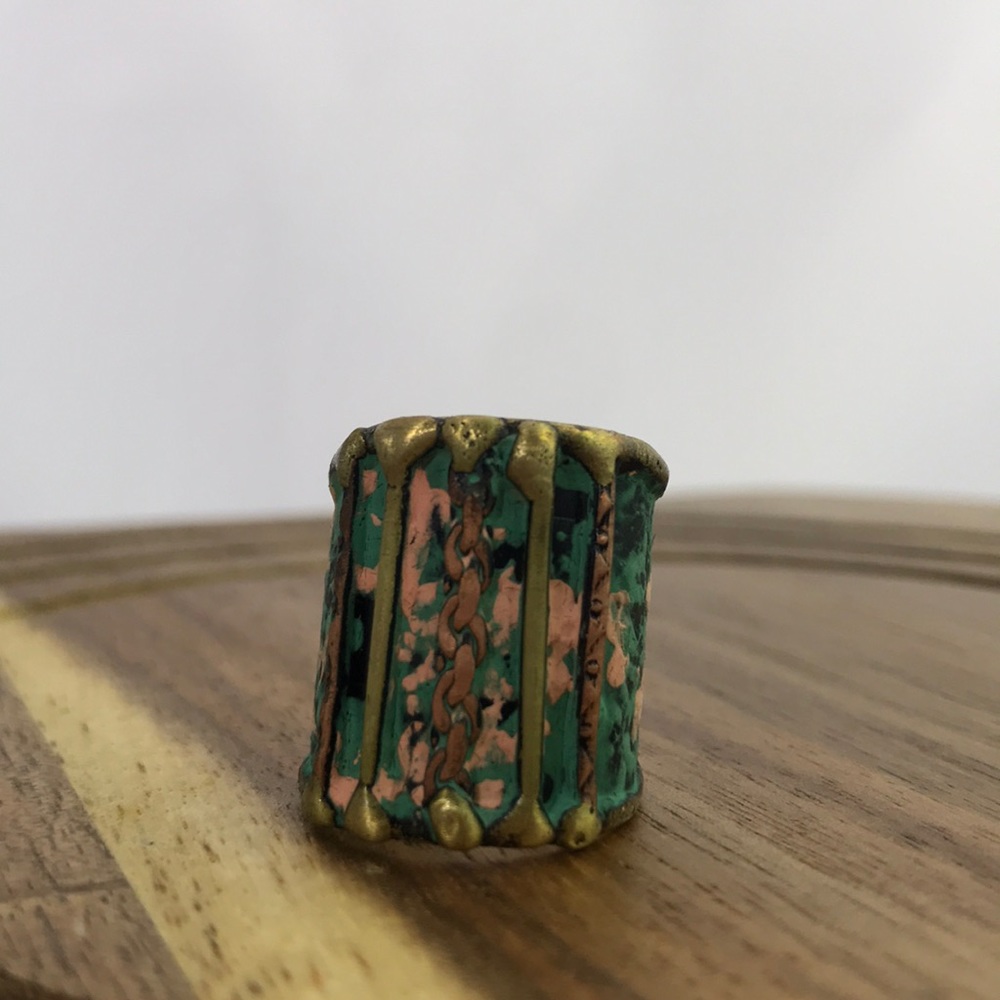 Beautiful Patina Brass Finish Cuff Ring Adjustable